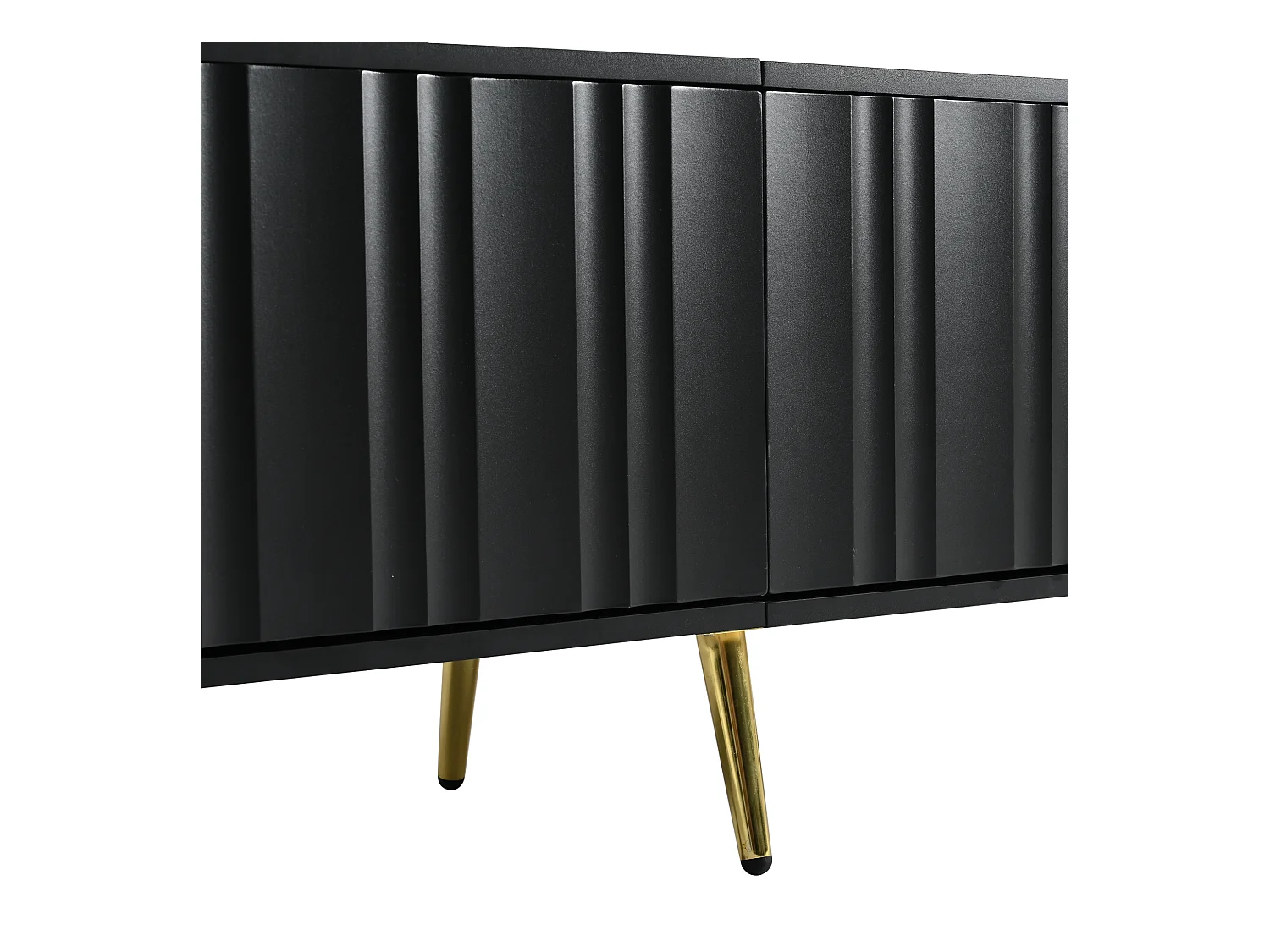 Meuble TV noir avec 4 portes cannelées et pieds dorés – pour salon et bureaux