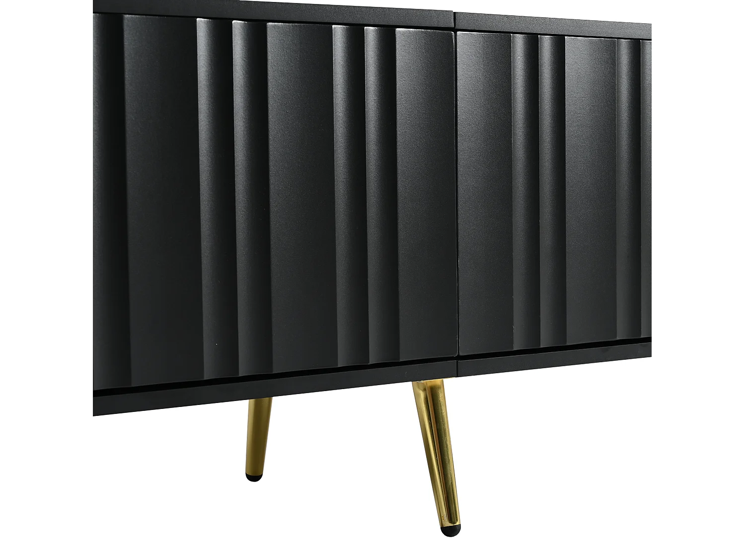 Meuble TV noir avec 4 portes cannelées et pieds dorés – pour salon et bureaux