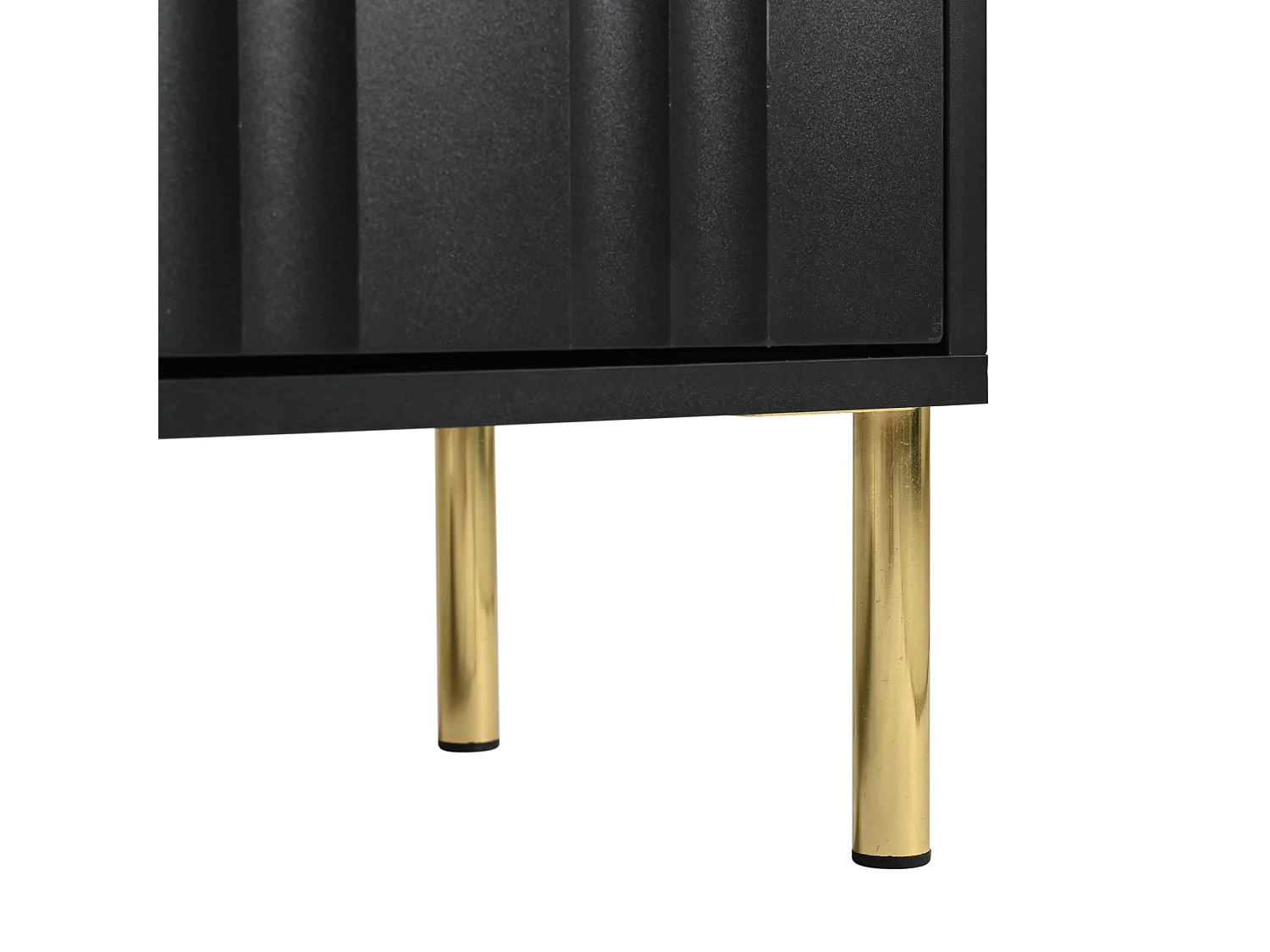 Meuble TV noir avec 4 portes cannelées et pieds dorés – pour salon et bureaux