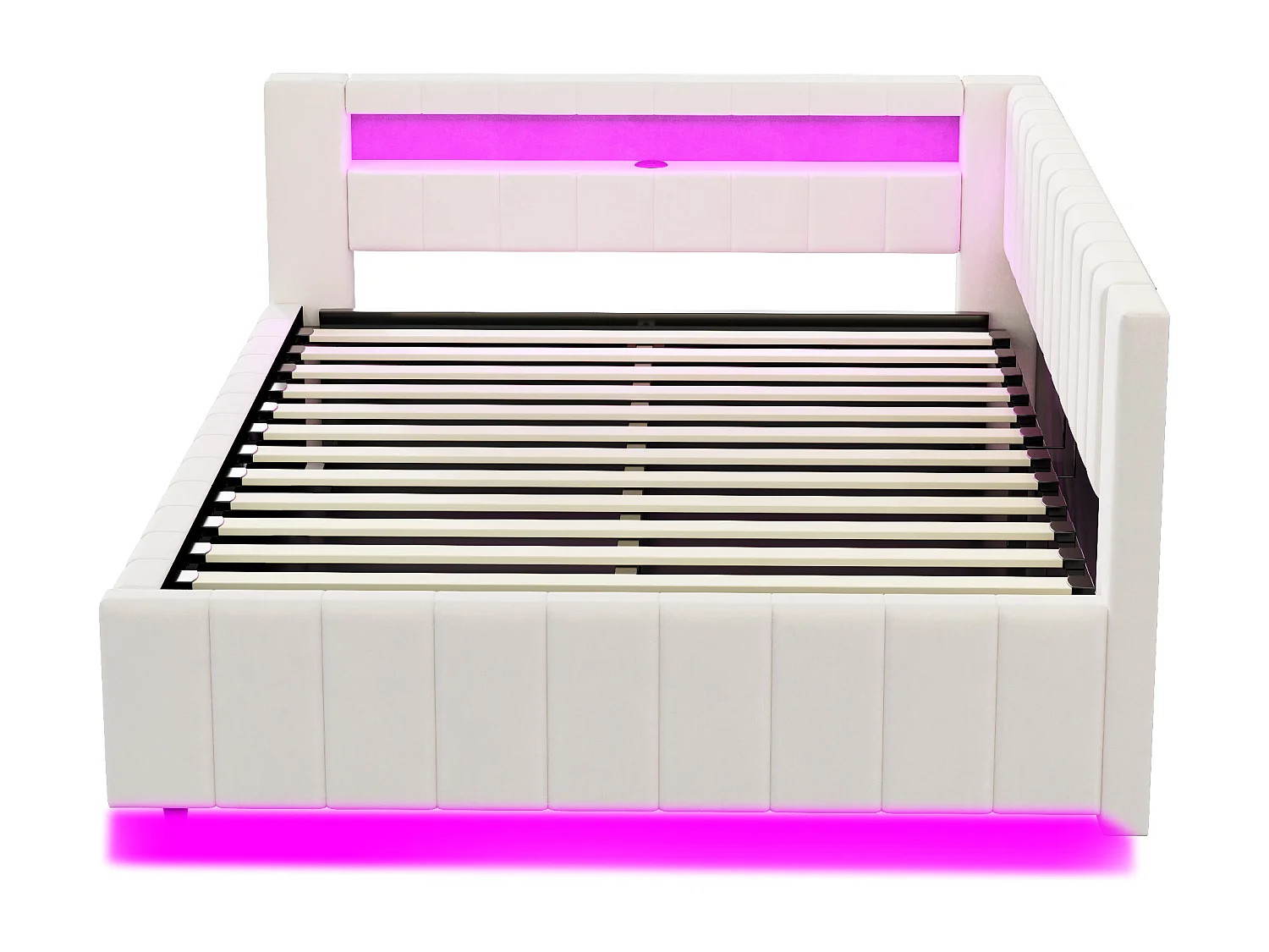 Slaapbank 140x200 cm met opbergruimte, led-lampje en USB-aansluiting - Beige fluweel (zonder matras)