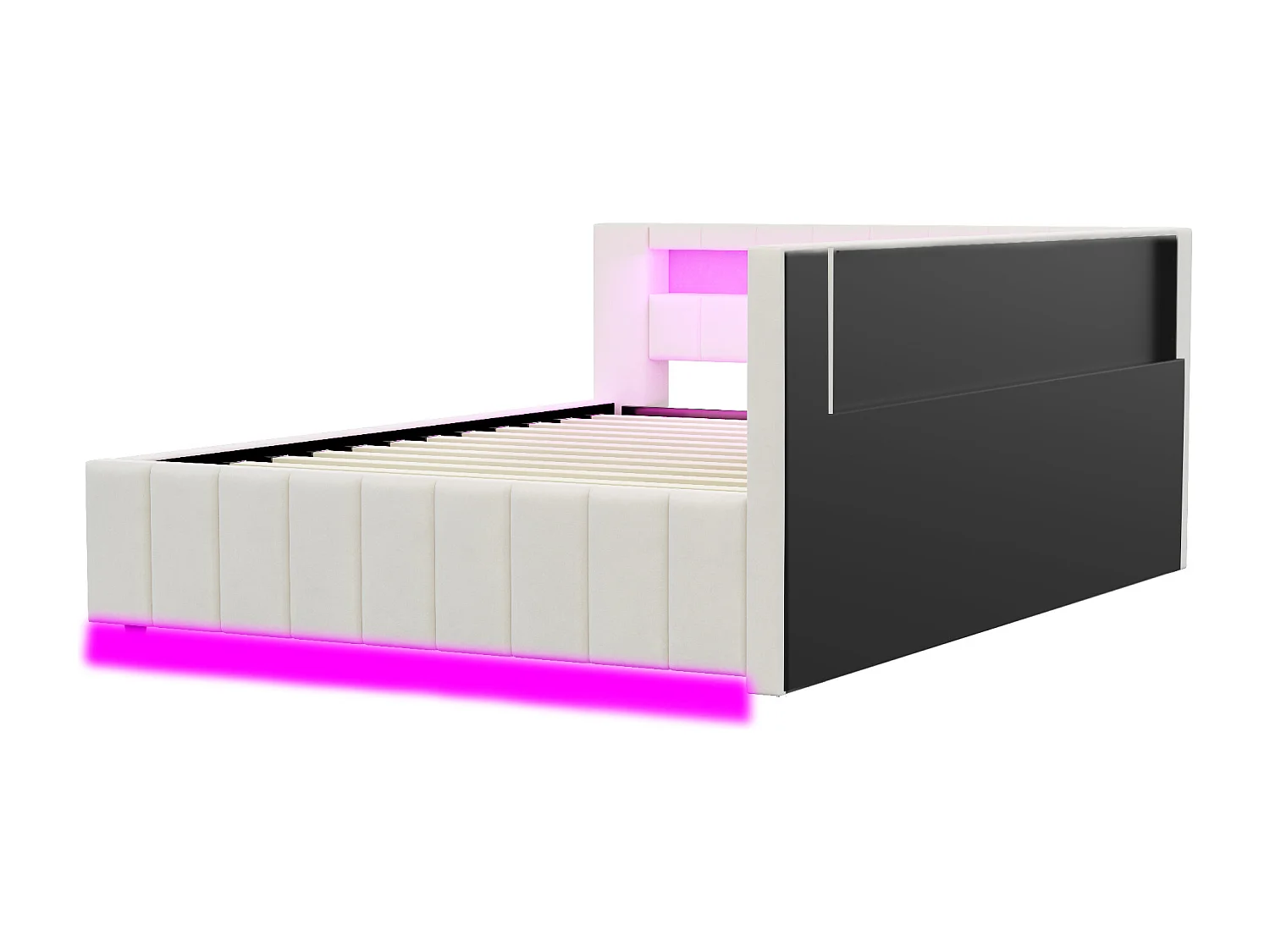 Slaapbank 140x200 cm met opbergruimte, led-lampje en USB-aansluiting - Beige fluweel (zonder matras)