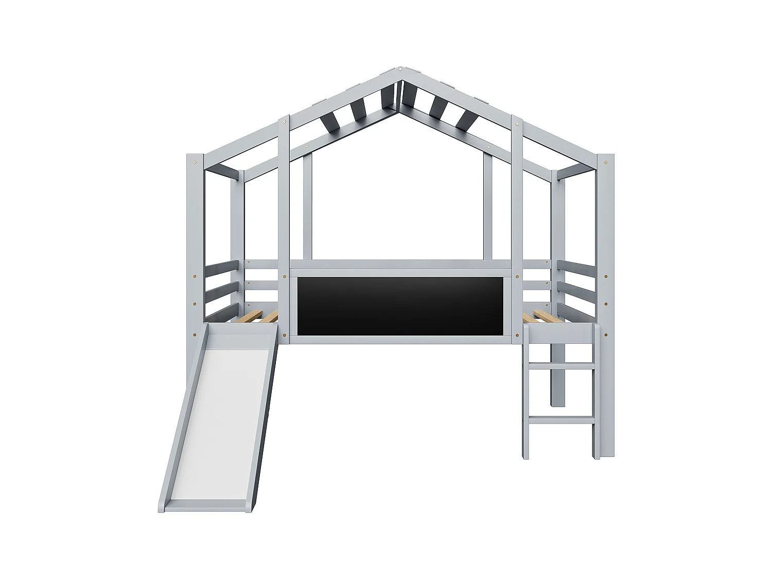 Lit mezzanine 90x200 cm Lit enfant avec échelle et toboggan, planche à dessin - gris (sans matelas)