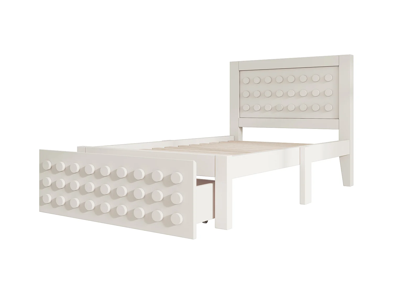 Lit enfant 90x190 cm avec 1 tiroir et sommier à lattes, design bloc créatif blanc - sans matelas