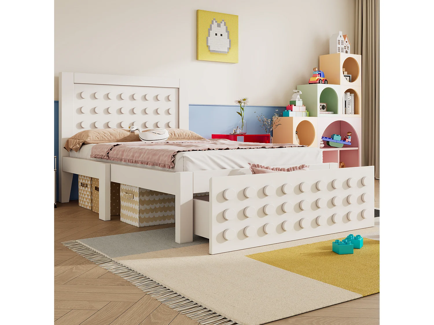 Kinderbed 90x190 cm met 1 lade en lattenbodem, wit creatief design - zonder matras