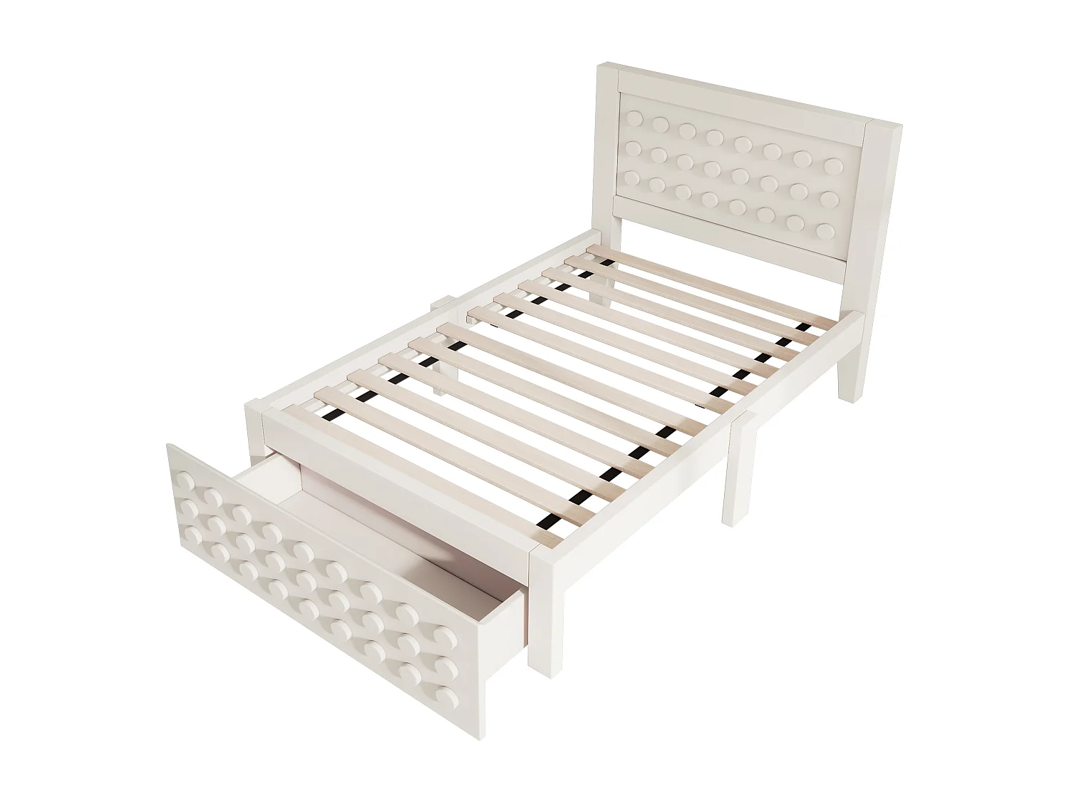 Kinderbed 90x190 cm met 1 lade en lattenbodem, wit creatief design - zonder matras