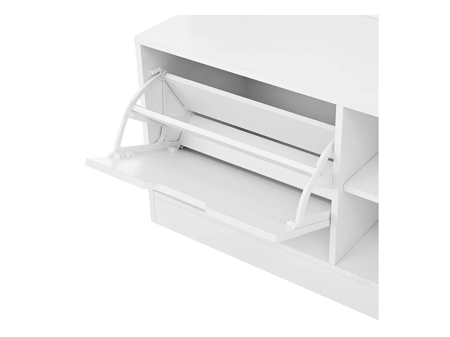 Porte-manteau blanc avec 1 porte et 4 espaces de rangement ouverts, 6 crochets - pour l'entrée