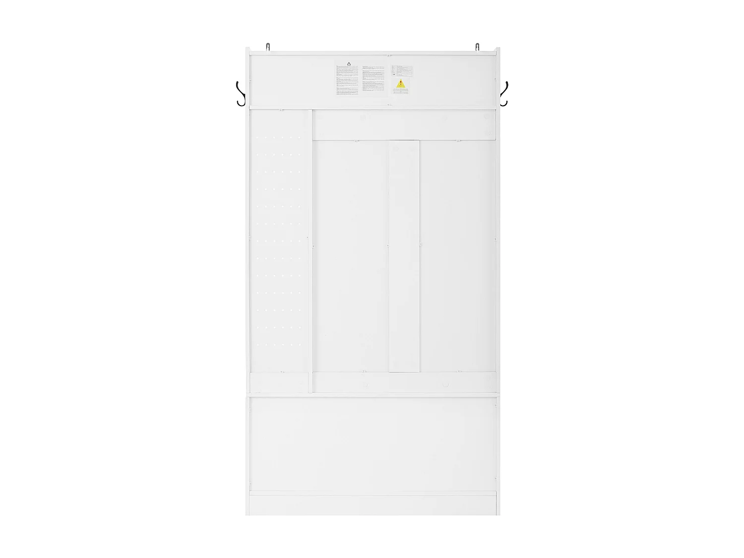 Weiße Flurgarderobe mit einer Tür, vier offenen Fächern und sechs Haken