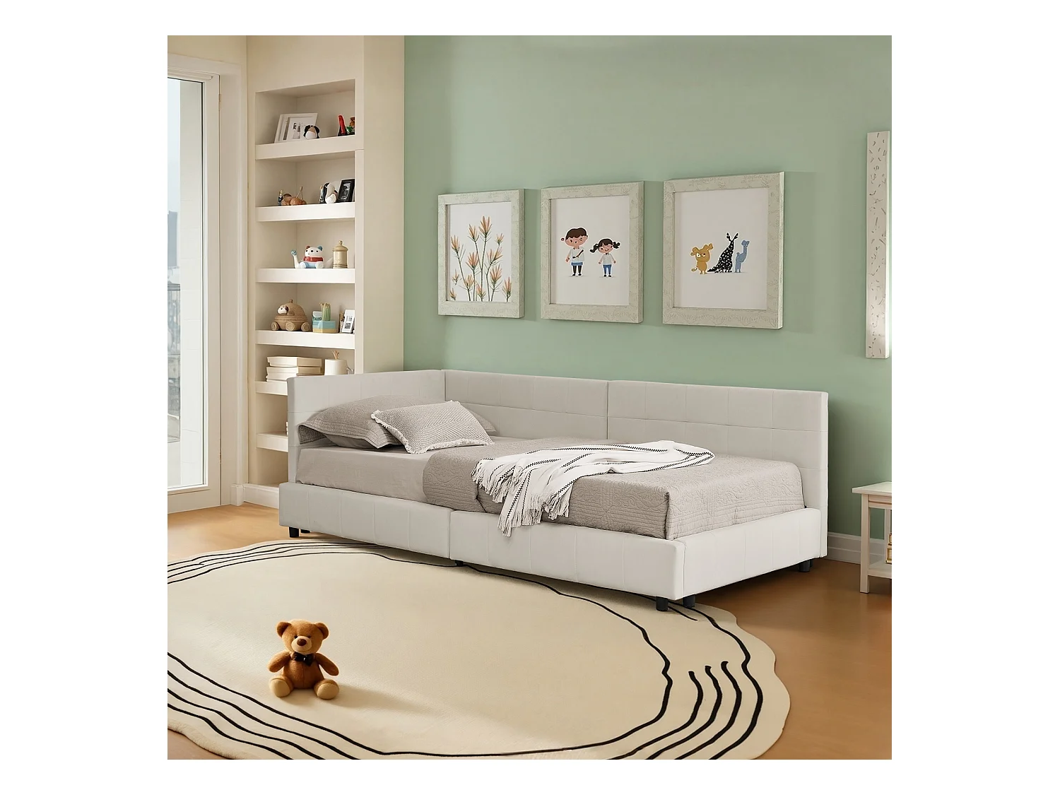 Lit banquette 90x200 cm lit simple avec dossier et sommier à lattes, velours beige - sans matelas