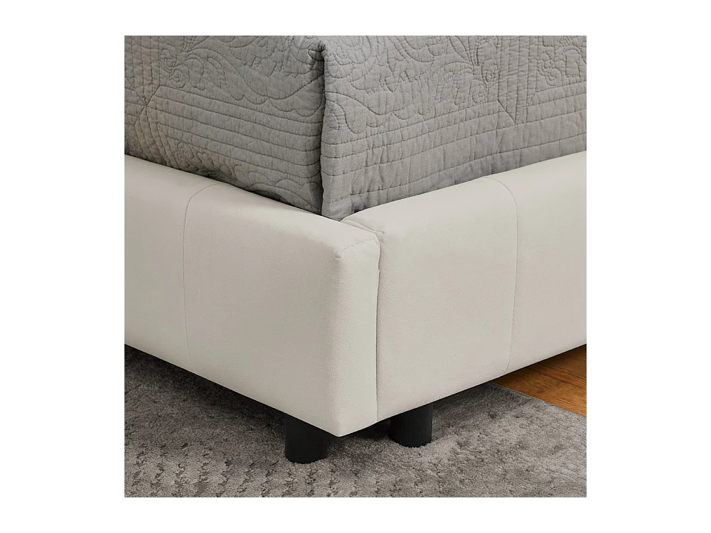 Lit banquette 90x200 cm lit simple avec dossier et sommier à lattes, velours beige - sans matelas