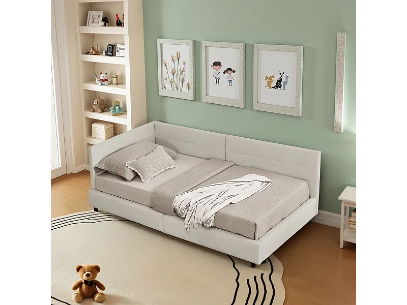 Slaapbank 90x200 cm, eenpersoonsbed met rugleuning en lattenbodem, fluweel beige - zonder matras