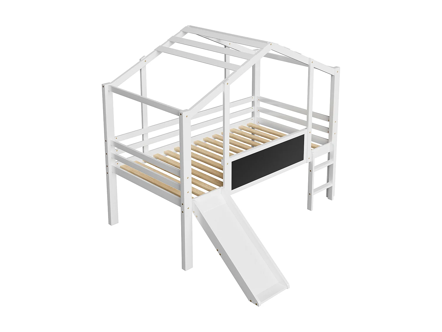 Lit mezzanine 90x200 cm Lit enfant avec échelle et toboggan, planche à dessin - blanc (sans matelas)