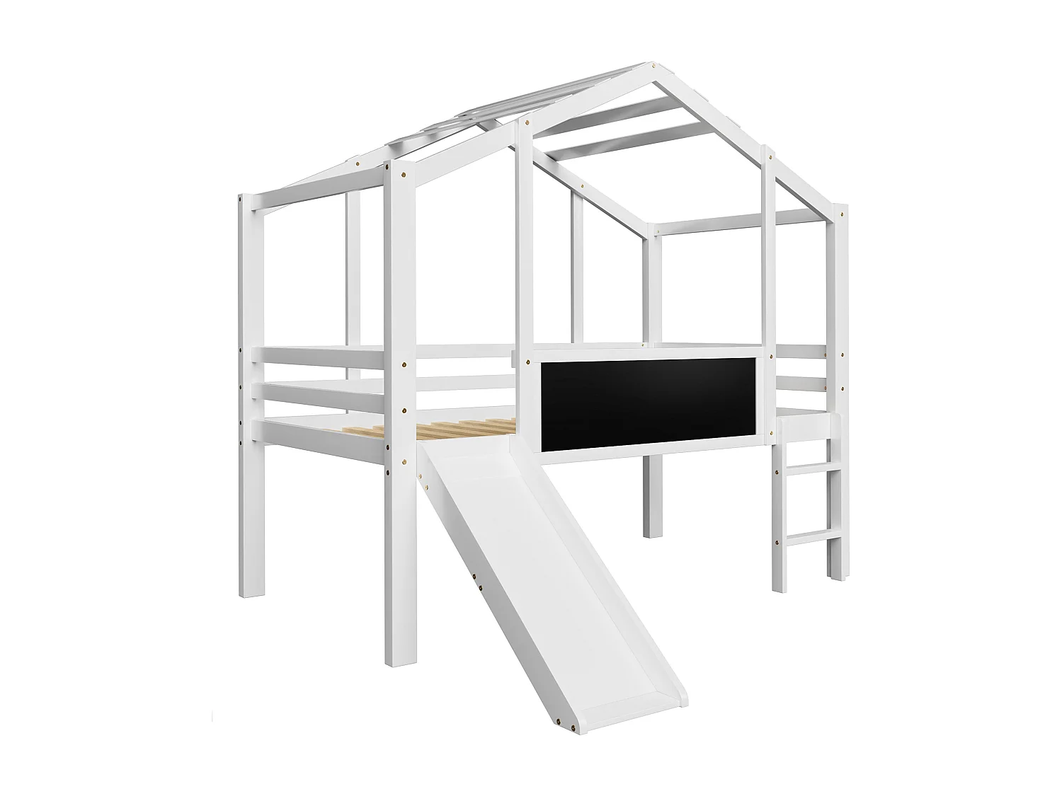 Mezzaninebed 90x200cm met ladder en glijbaan, doodleboard - wit (zonder matras)