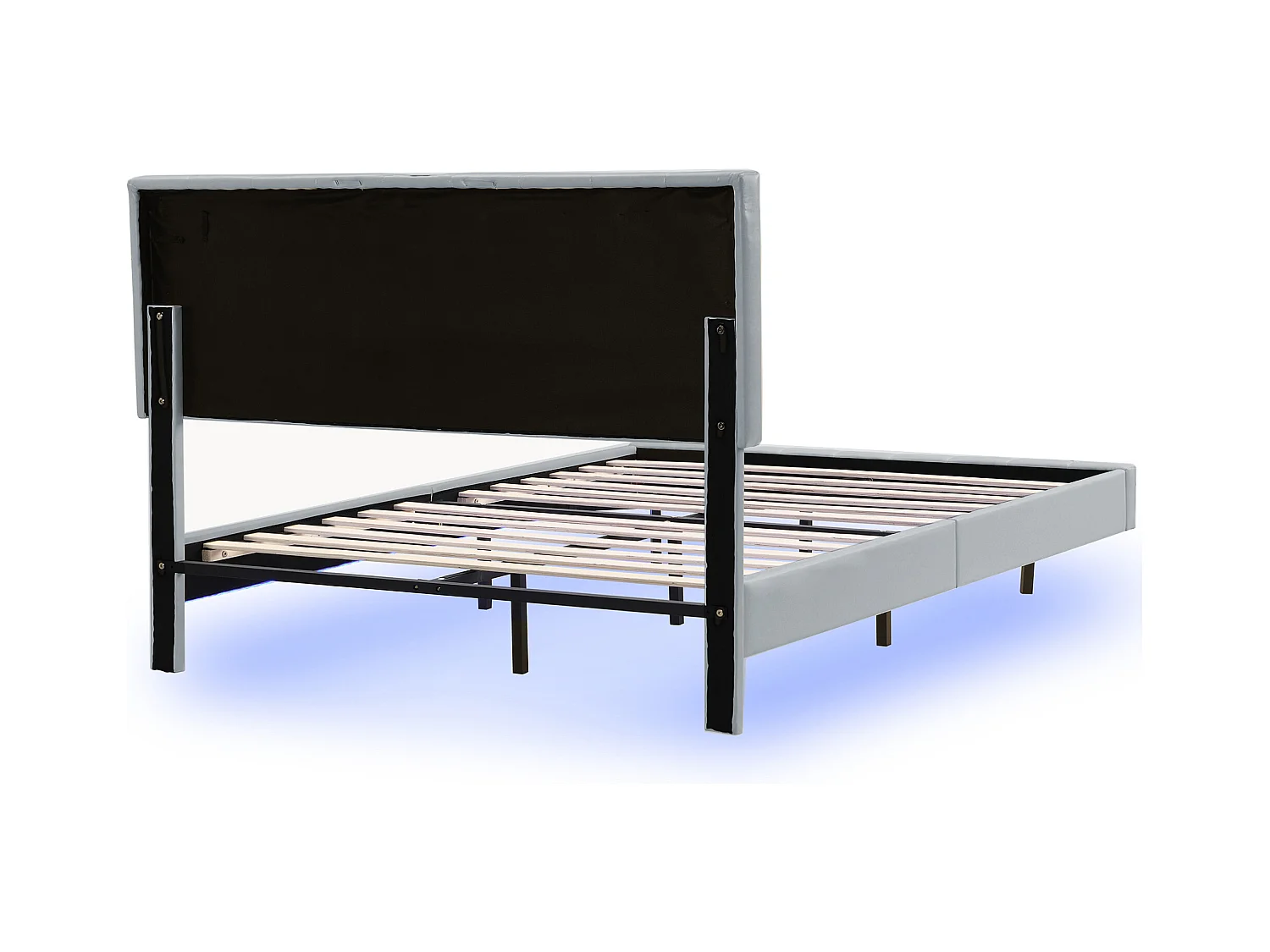 Łóżko małżeńskie 160x200 cm, łóżko dla dorosłych z gniazdem LED i USB - len szary - bez materaca