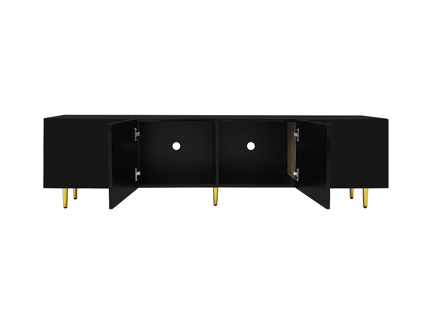 Meuble TV noir avec 4 portes brillantes et pieds dorés - pour salons et bureaux