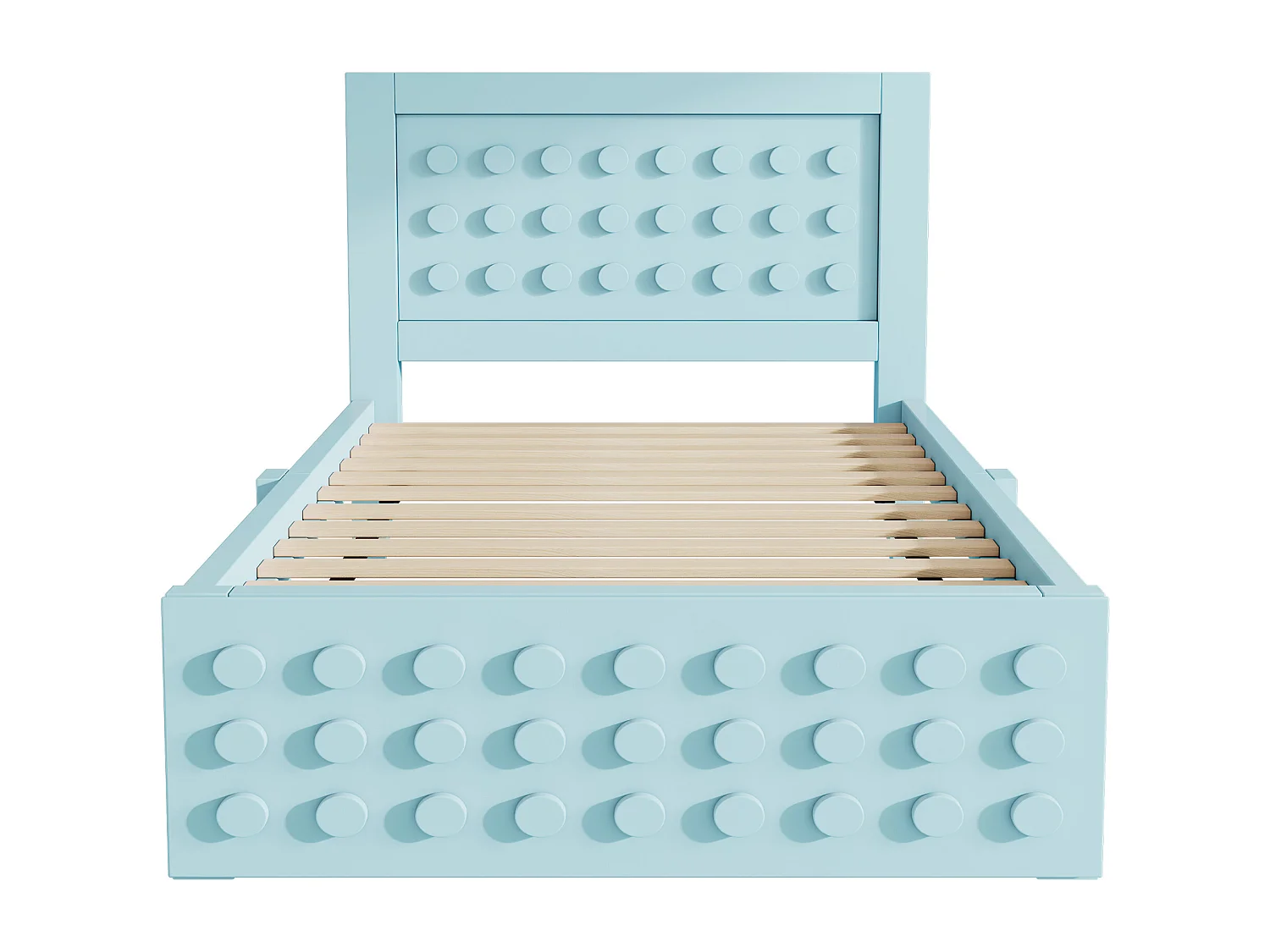 Lit simple 90x200 cm avec 1 tiroir et sommier à lattes, design bloc créatif bleu - sans matelas