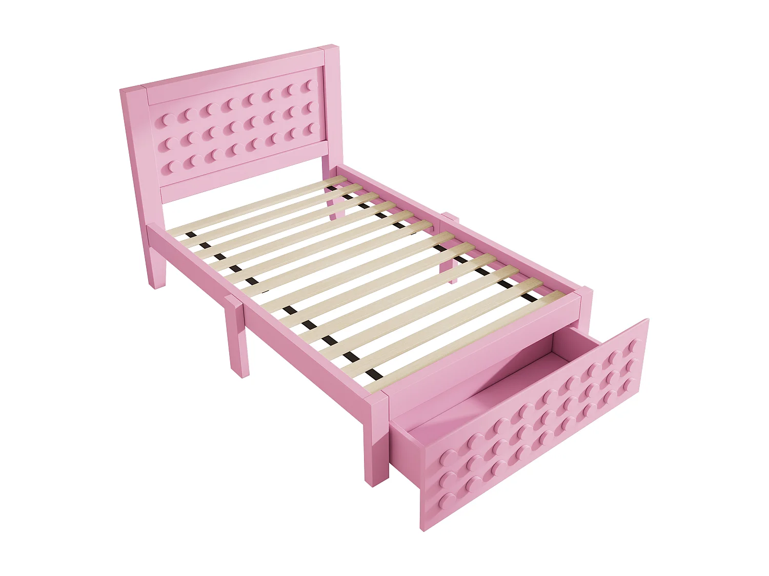 Letto singolo 90x200 cm con 1 cassetto e rete a doghe, design creativo rosa - senza materasso