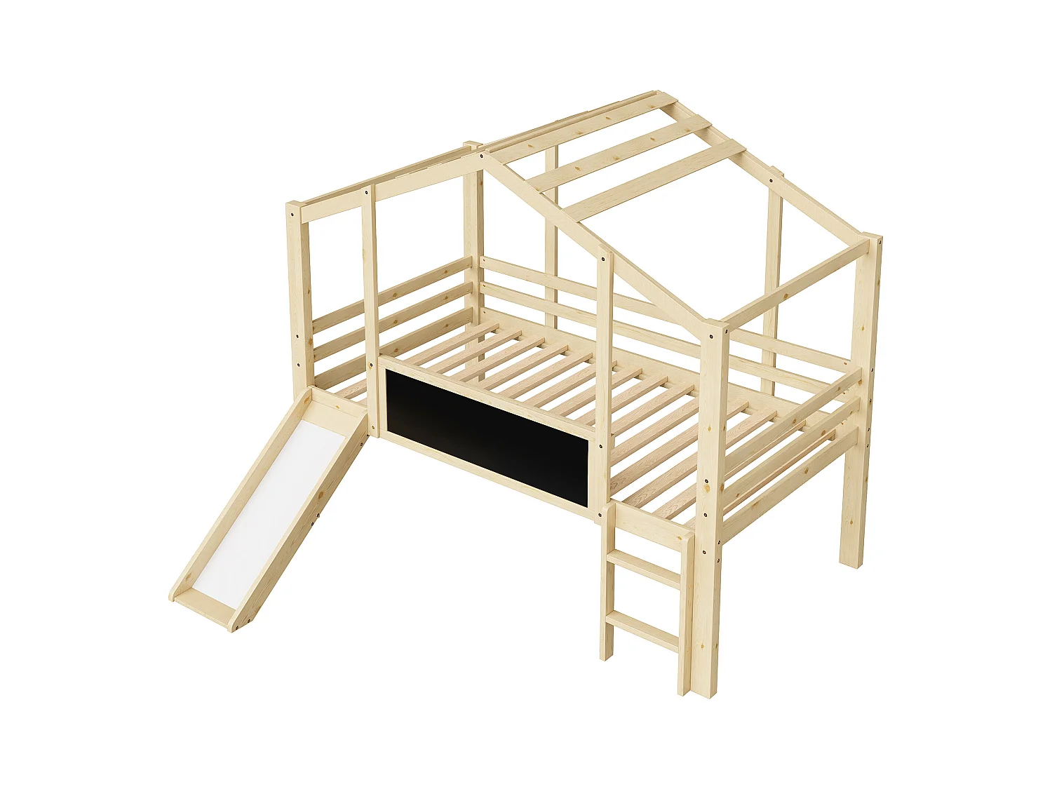 Lit mezzanine 90x200 cm Lit enfant avec échelle et toboggan, planche à dessin - naturel (sans matelas)