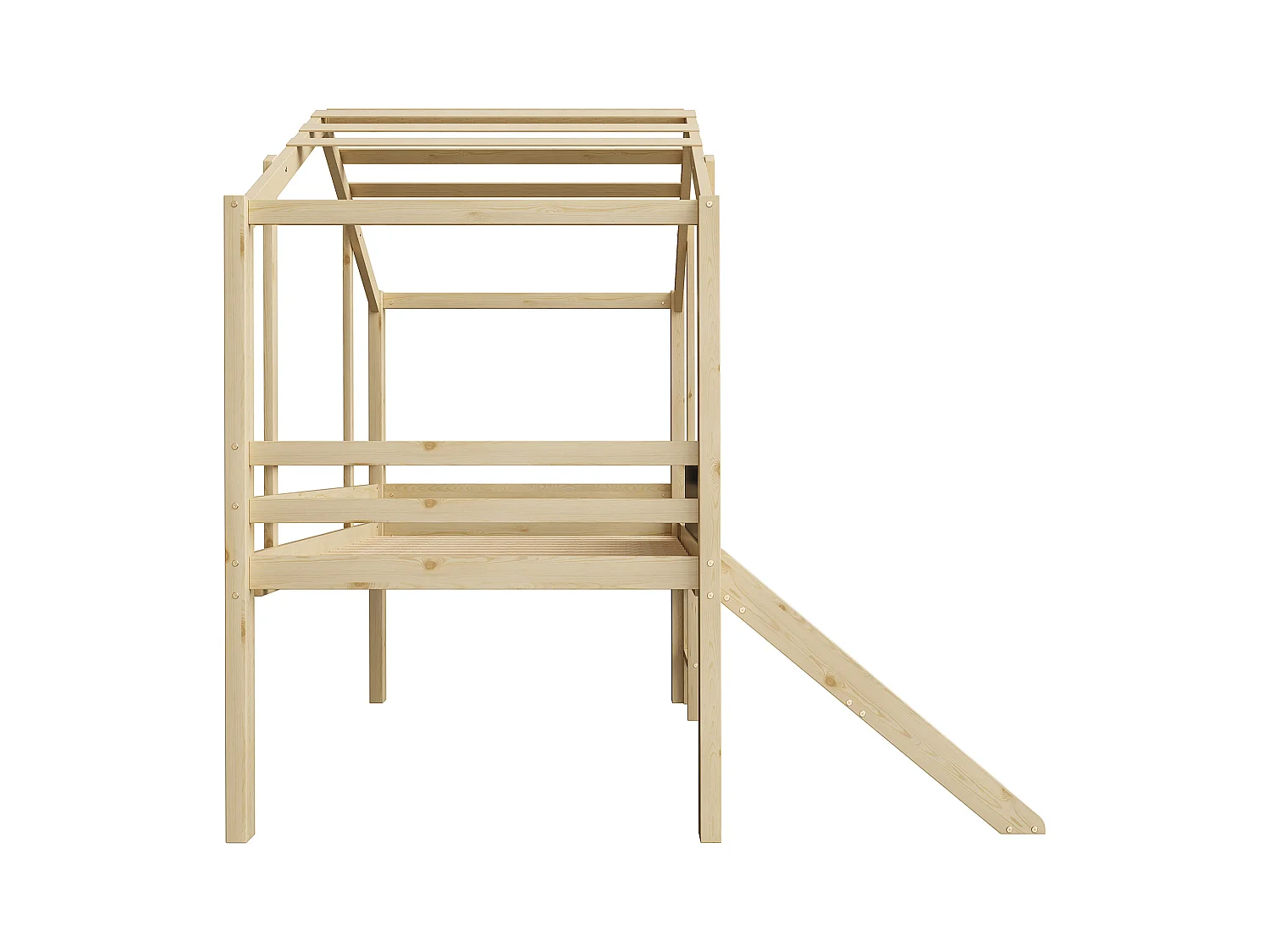 Lit mezzanine 90x200 cm Lit enfant avec échelle et toboggan, planche à dessin - naturel (sans matelas)