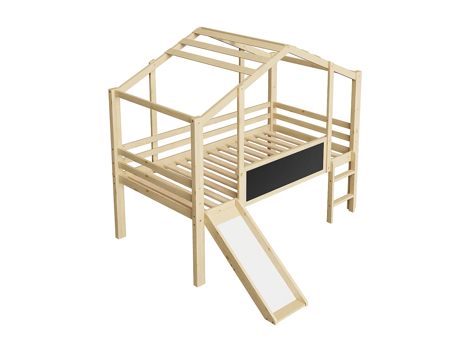Lit mezzanine 90x200 cm Lit enfant avec échelle et toboggan, planche à dessin - naturel (sans matelas)