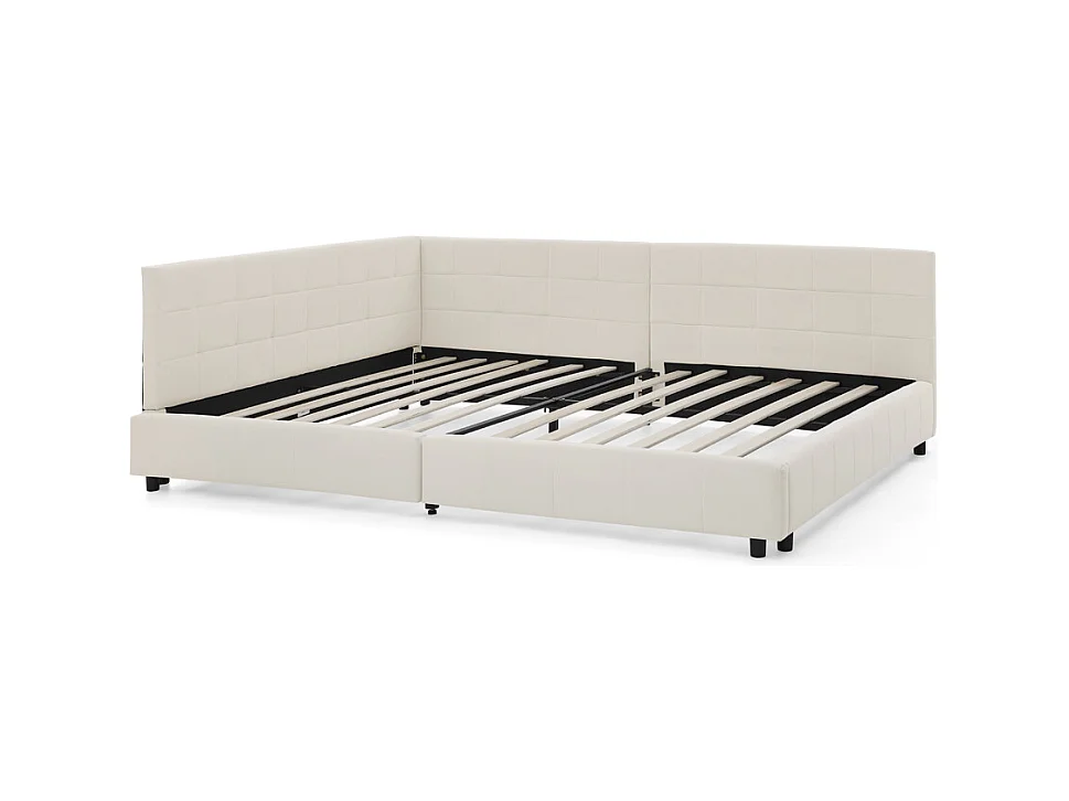 Lit banquette 140x200 cm lit double avec dossier et sommier à lattes, velours beige - sans matelas