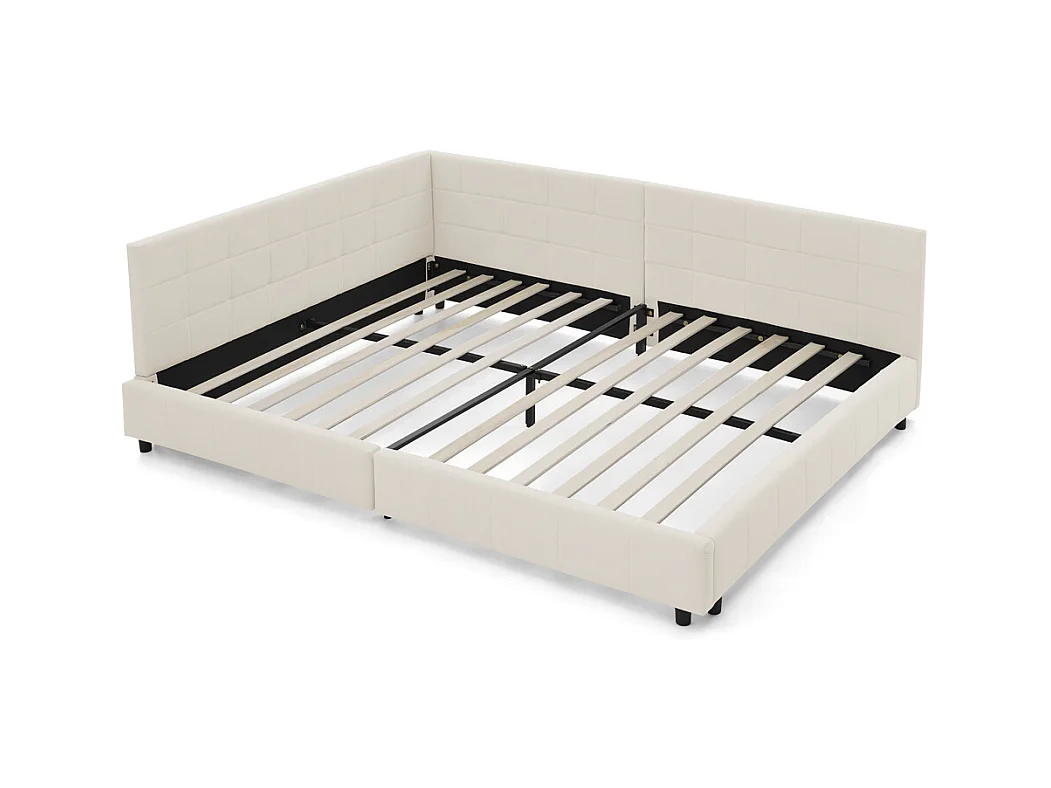 Lit banquette 140x200 cm lit double avec dossier et sommier à lattes, velours beige - sans matelas