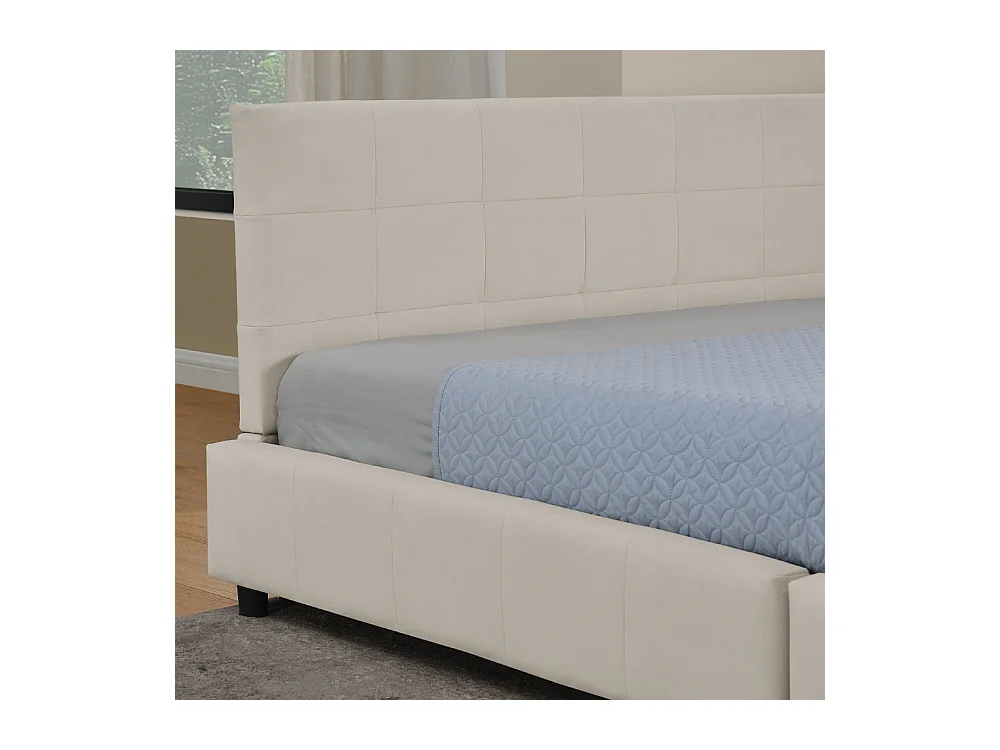 Lit banquette 140x200 cm lit double avec dossier et sommier à lattes, velours beige - sans matelas