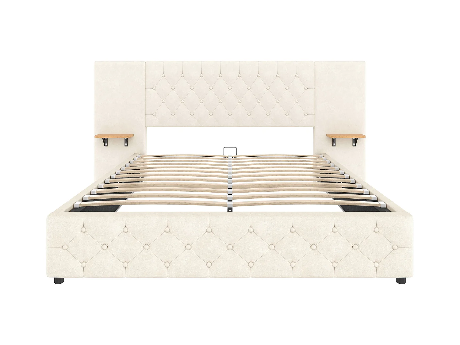 Lit coffre 160x200 cm avec LED et port USB, tête de lit large - velours beige - sans matelas