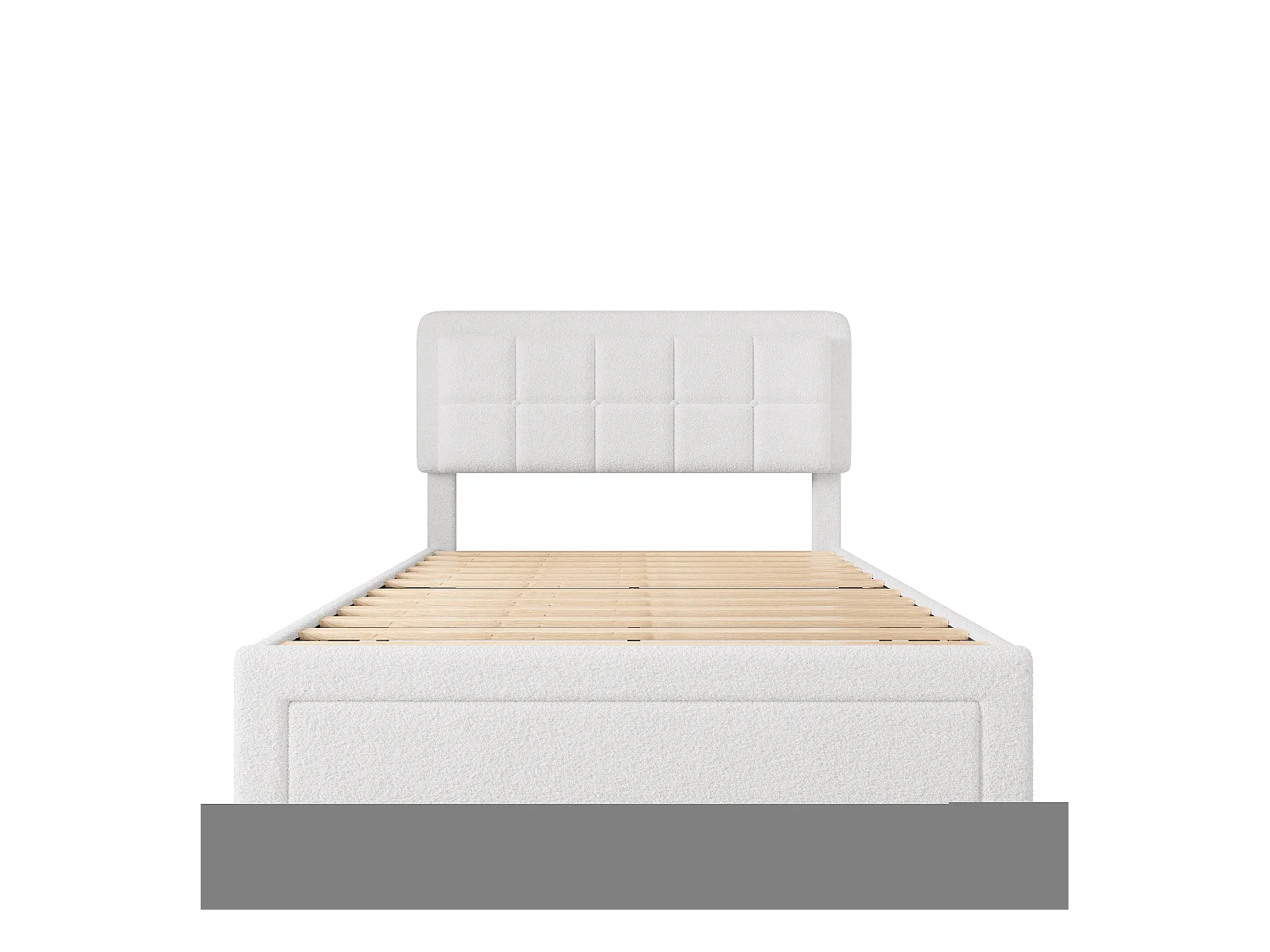 Lit adulte 140x200 cm avec LED et USB, 1 tiroir de rangement - peluche blanche (sans matelas)