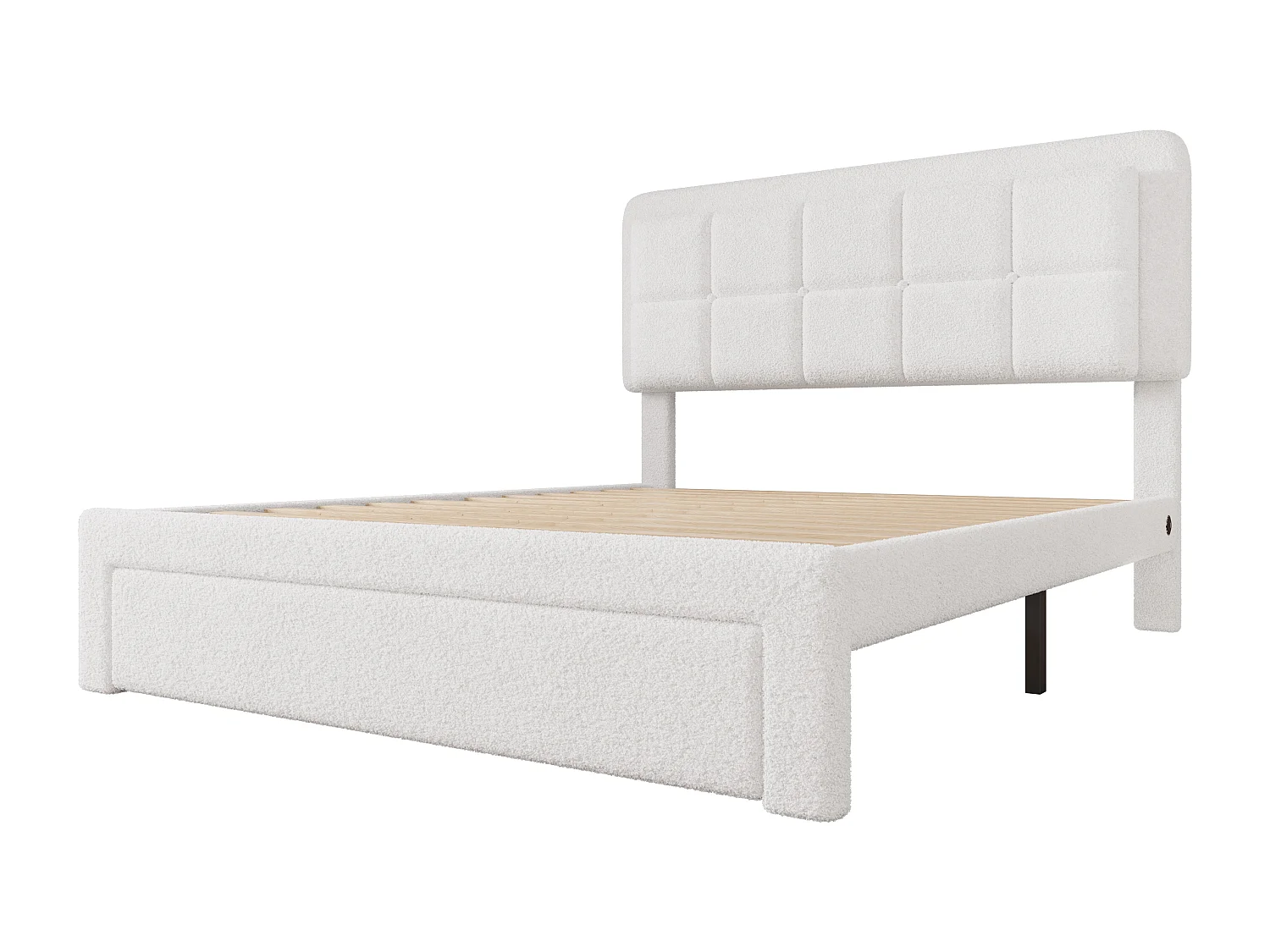 Lit adulte 140x200 cm avec LED et USB, 1 tiroir de rangement - peluche blanche (sans matelas)