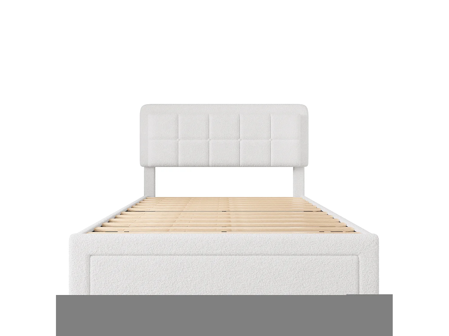 Cama de adulto 140x200 cm con LED y USB, 1 cajón de almacenamiento - peluche blanco (sin colchón)