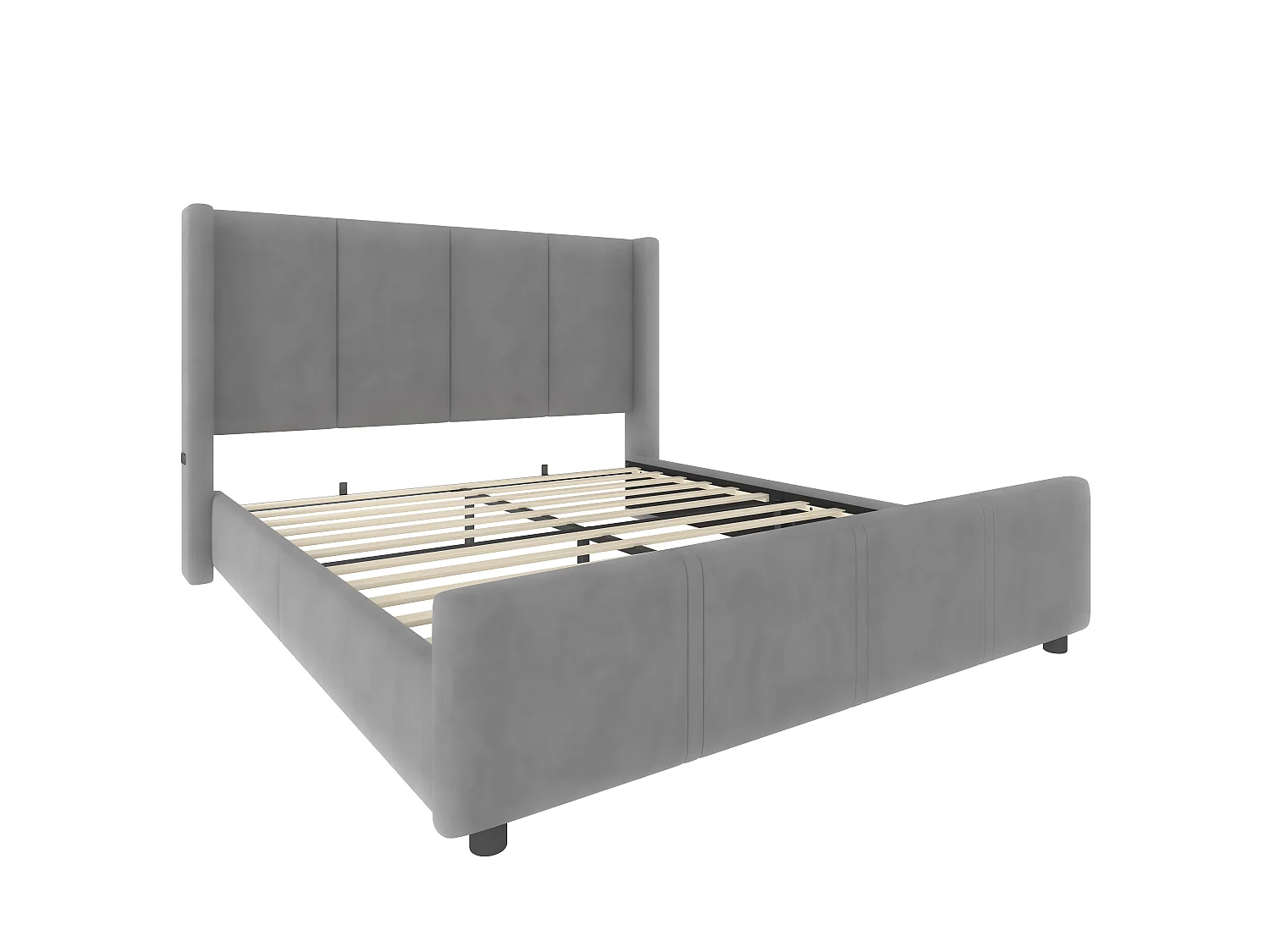 Tweepersoonsbed 160x200 cm met hoofdbord en lattenbodem, USB-poort - grijs fluweel (zonder matras)