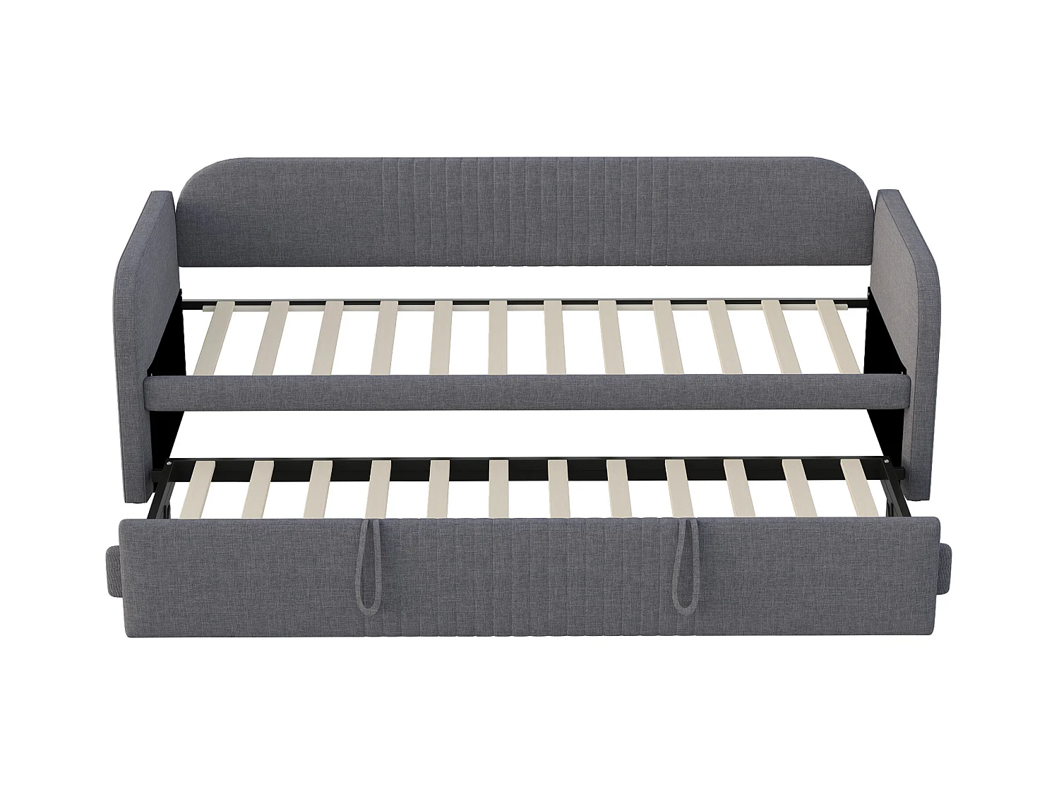 Lit banquette 90/180x190 cm avec lit gigogne et sommier à lattes - lin gris (sans matelas)