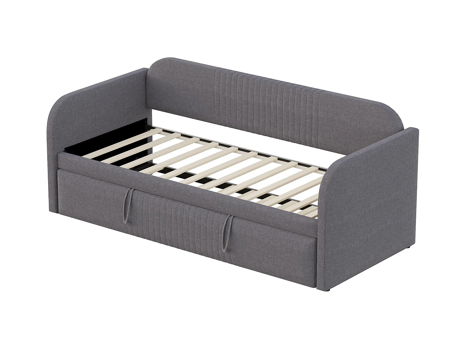 Lit banquette 90/180x190 cm avec lit gigogne et sommier à lattes - lin gris (sans matelas)