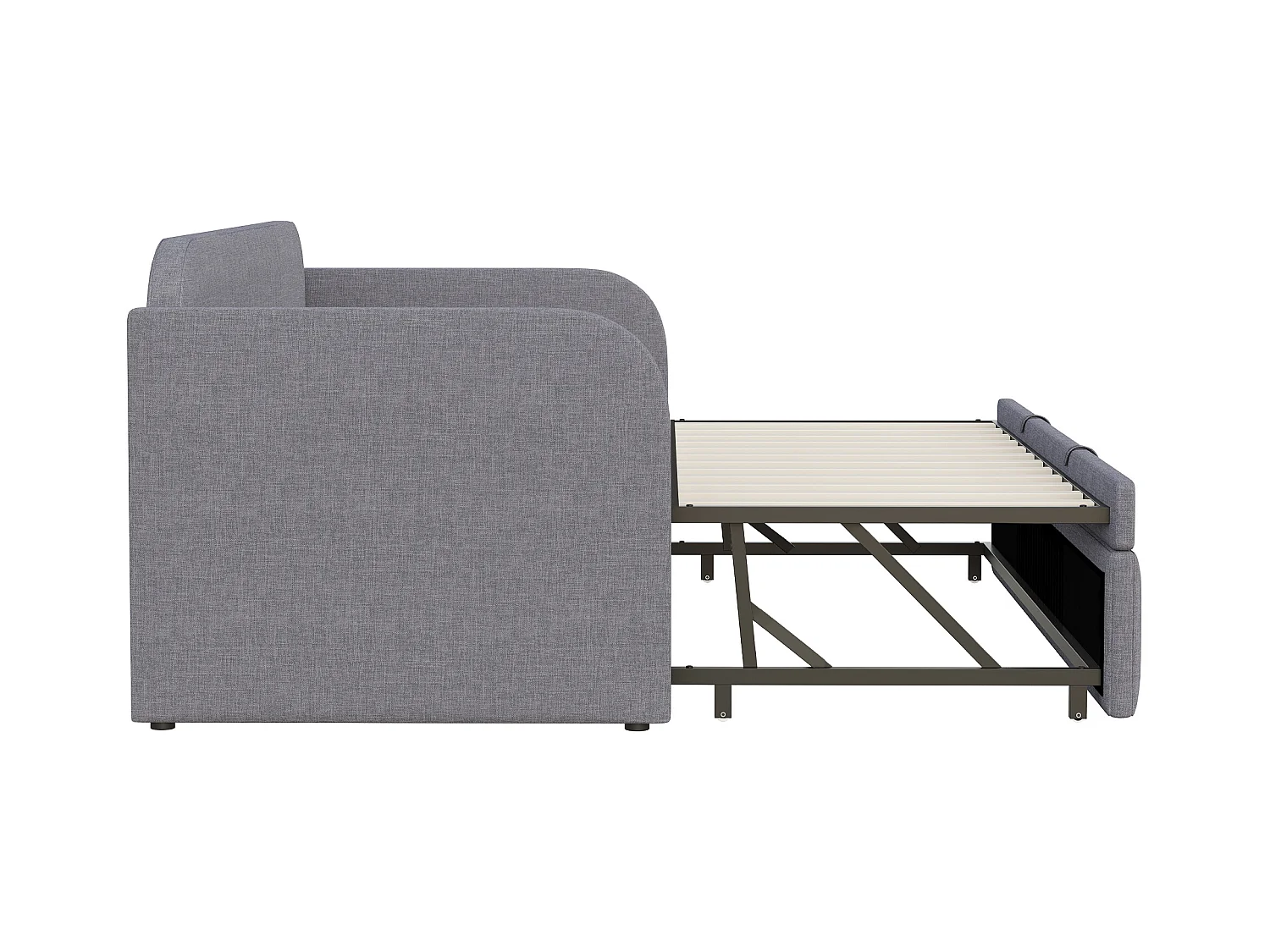 Lit banquette 90/180x190 cm avec lit gigogne et sommier à lattes - lin gris (sans matelas)