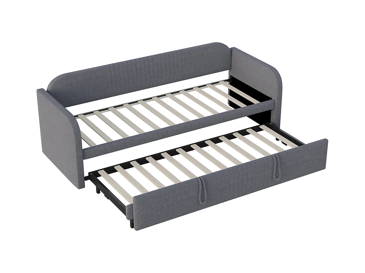 Lit banquette 90/180x190 cm avec lit gigogne et sommier à lattes - lin gris (sans matelas)