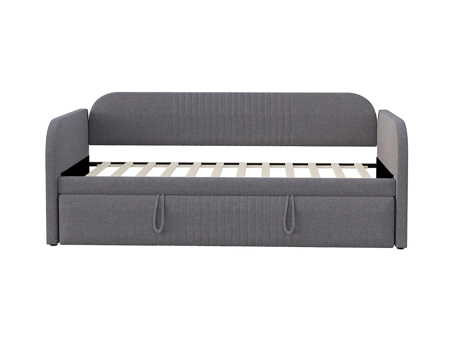 Lit banquette 90/180x190 cm avec lit gigogne et sommier à lattes - lin gris (sans matelas)