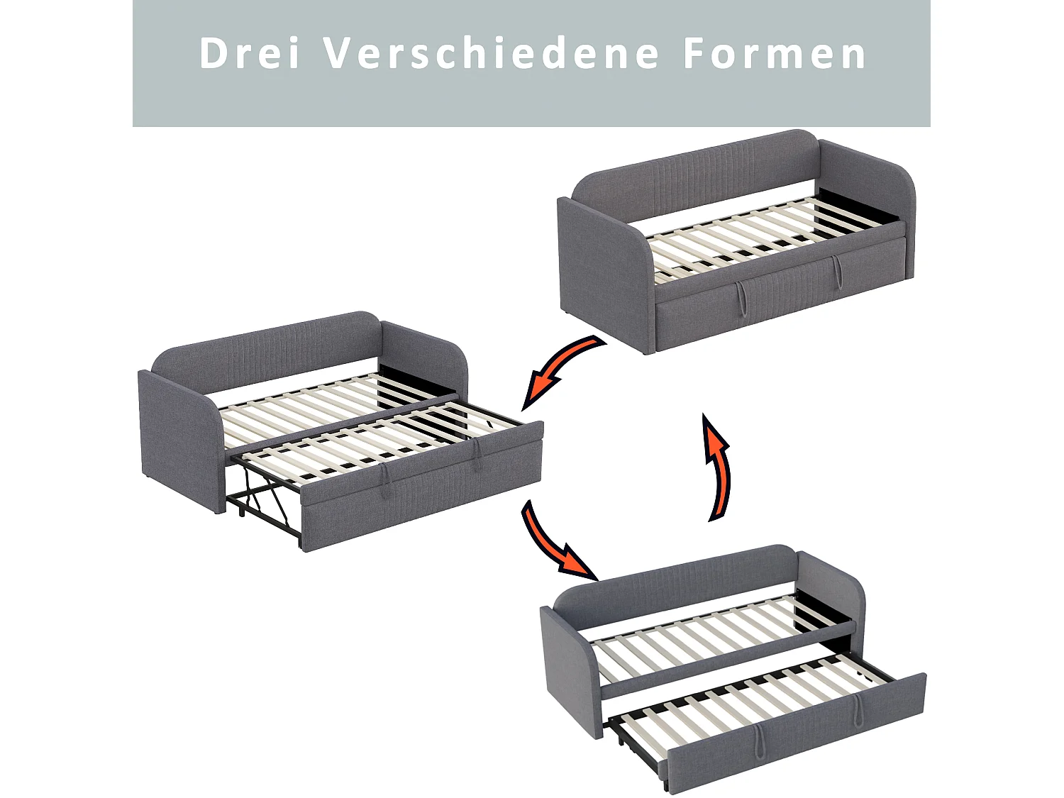 Schlafsofa 90/180 x 190 cm mit Ausziehbett und Lattenrost – Leinen in Grau (ohne Matratze)