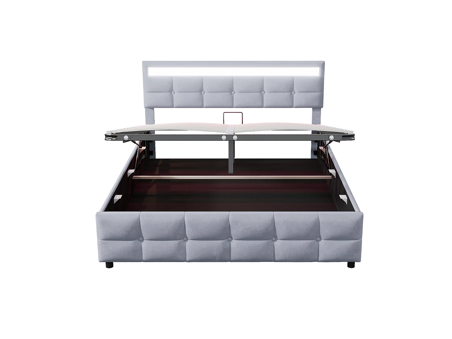 Lit coffre adulte 180x200 cm avec éclairage LED, sommier à lattes - velours gris - sans matelas