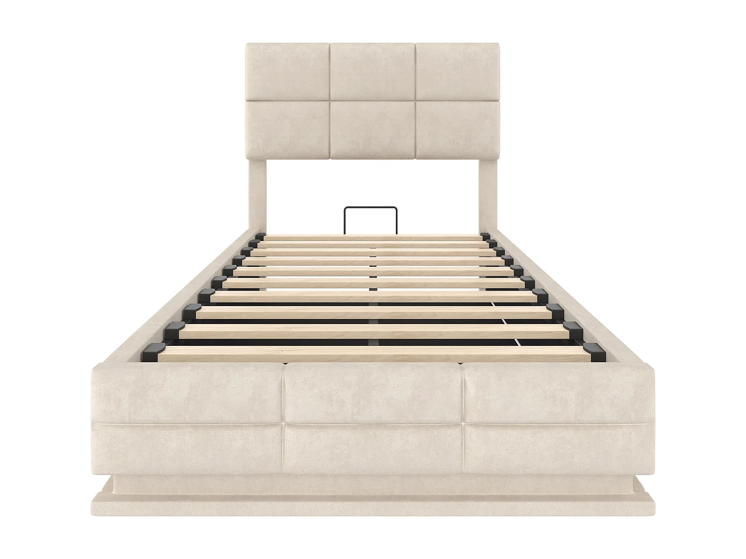 Lit coffre adulte 90x200 cm avec LED et port USB, tête de lit réglable - velours beige (sans matelas)