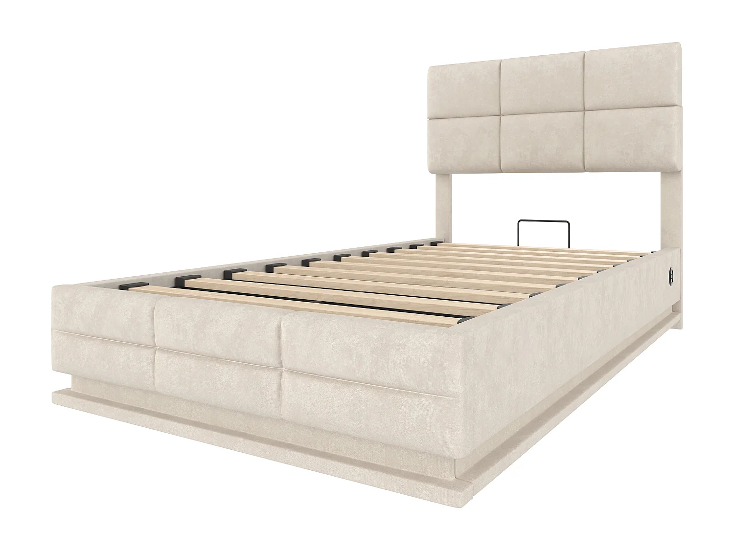 Lit coffre adulte 90x200 cm avec LED et port USB, tête de lit réglable - velours beige (sans matelas)