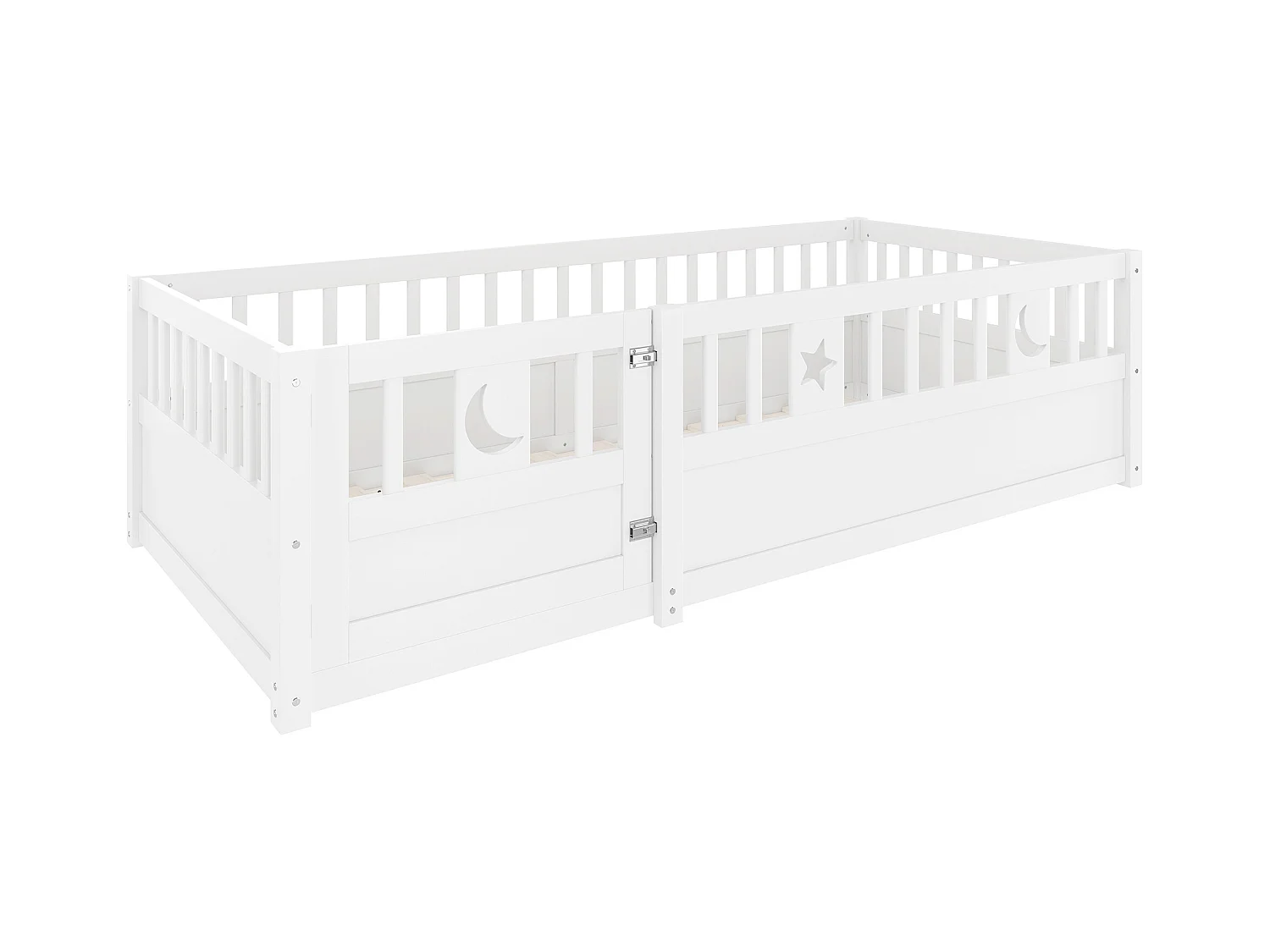 Lit enfant 90x190 cm avec barrières de sécurité et sommier à lattes en bois, blanc - sans matelas
