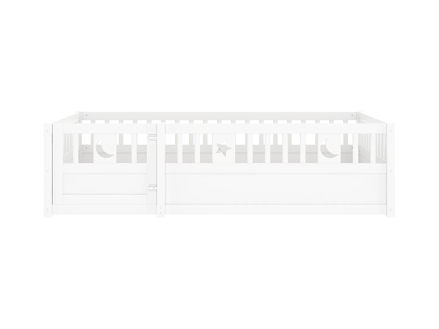 Lit enfant 90x190 cm avec barrières de sécurité et sommier à lattes en bois, blanc - sans matelas