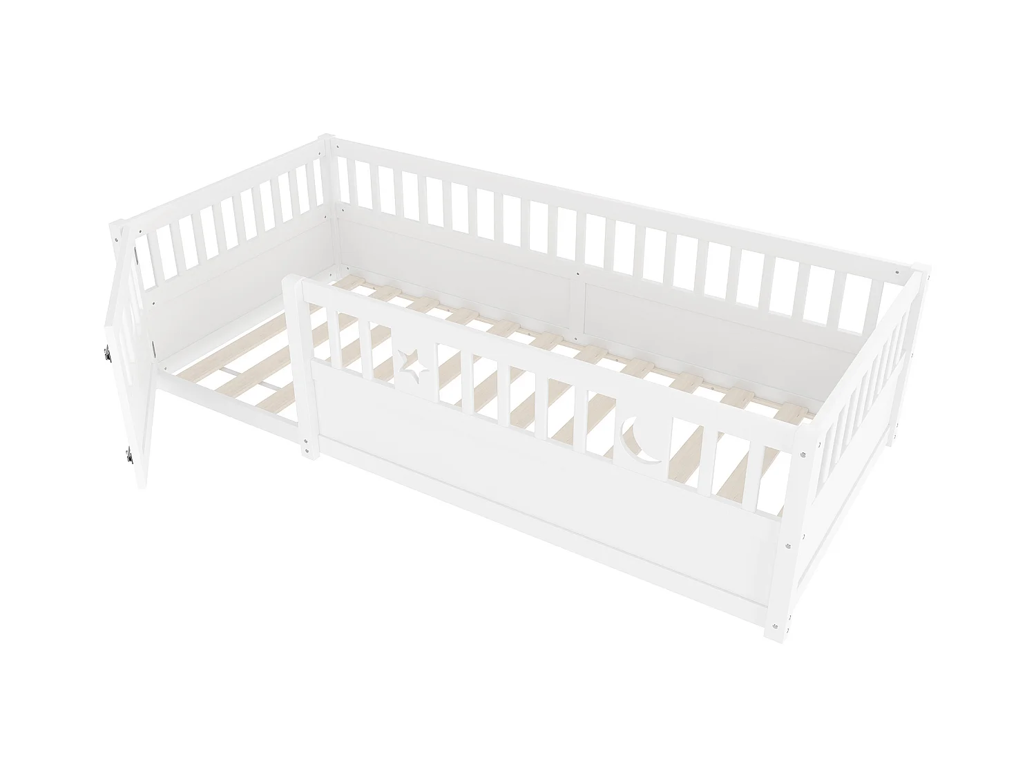 Lit enfant 90x190 cm avec barrières de sécurité et sommier à lattes en bois, blanc - sans matelas
