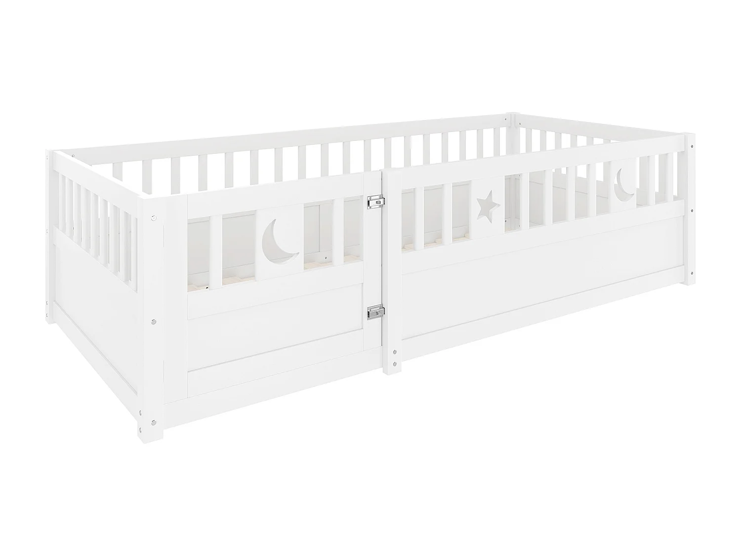 Kinderbed 90x190 cm met veiligheidshekken en houten lattenbodem, wit - zonder matras