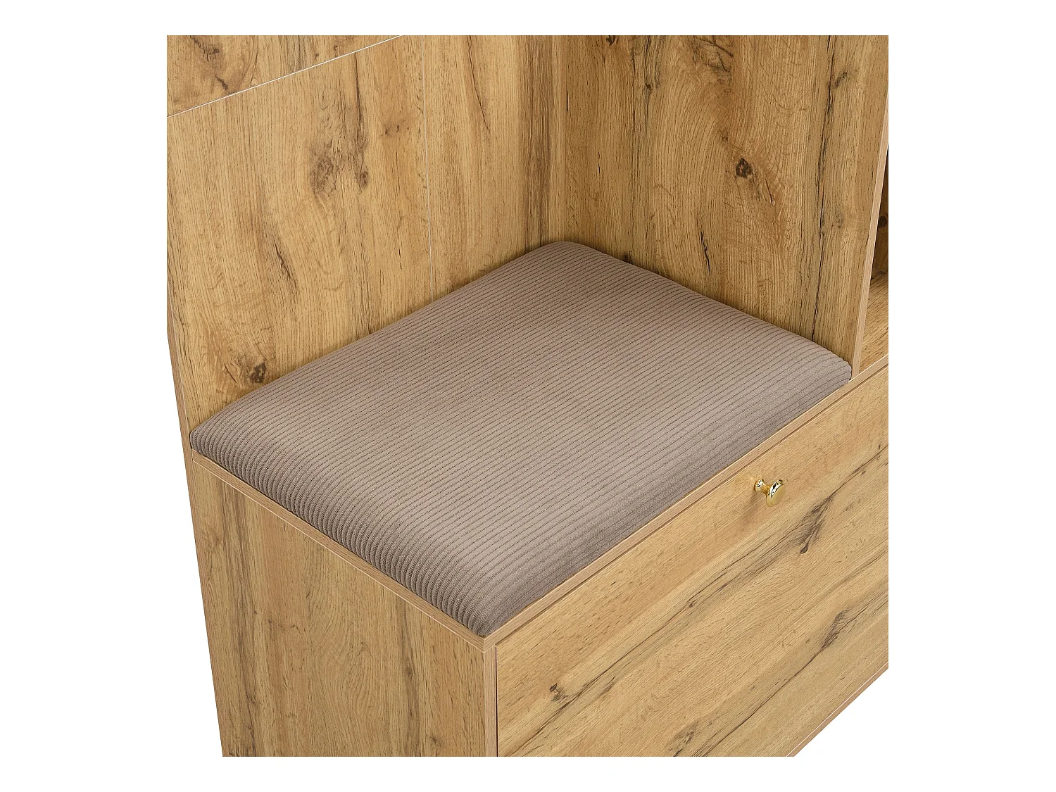 Porte-manteau d'entrée avec banc à chaussures et miroir, espace de rangement - Naturel