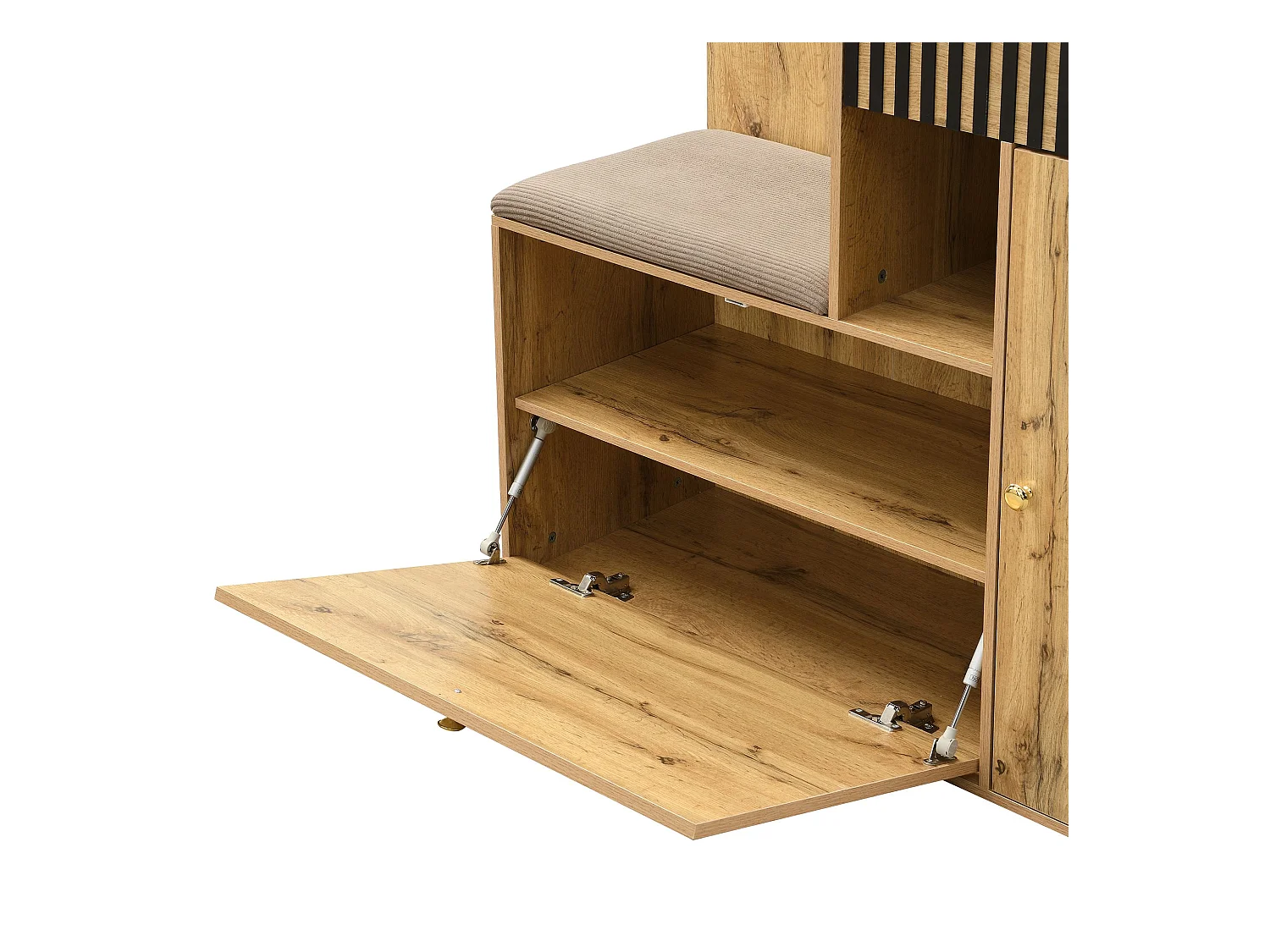 Porte-manteau d'entrée avec banc à chaussures et miroir, espace de rangement - Naturel