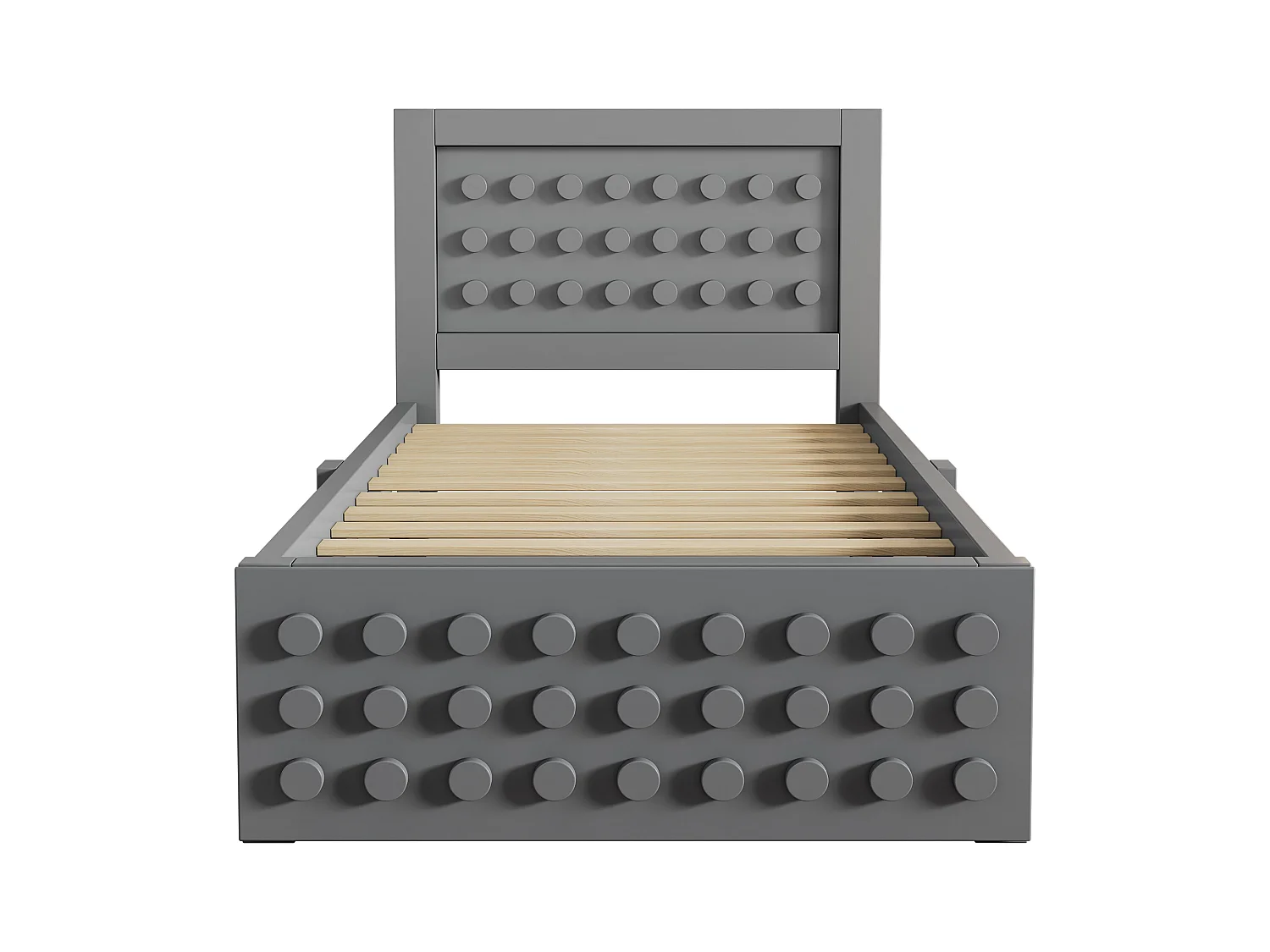 Lit simple 90x200 cm avec 1 tiroir et sommier à lattes, design bloc créatif gris - sans matelas