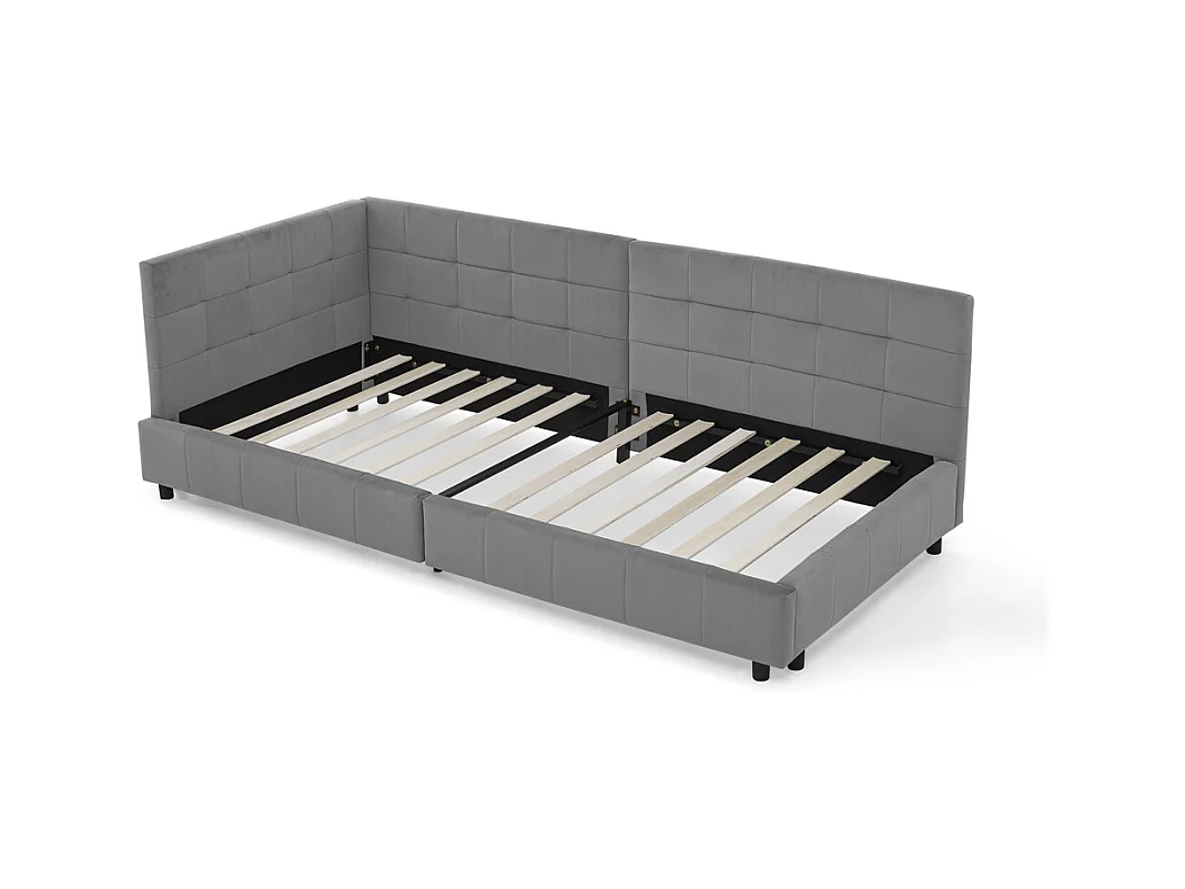 Lit banquette 90x200 cm lit simple avec dossier et sommier à lattes, velours gris - sans matelas
