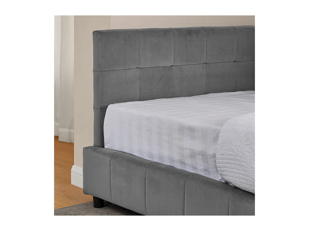 Lit banquette 90x200 cm lit simple avec dossier et sommier à lattes, velours gris - sans matelas