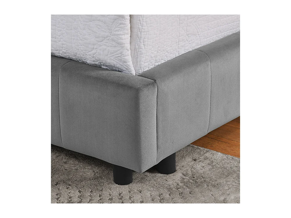 Lit banquette 90x200 cm lit simple avec dossier et sommier à lattes, velours gris - sans matelas